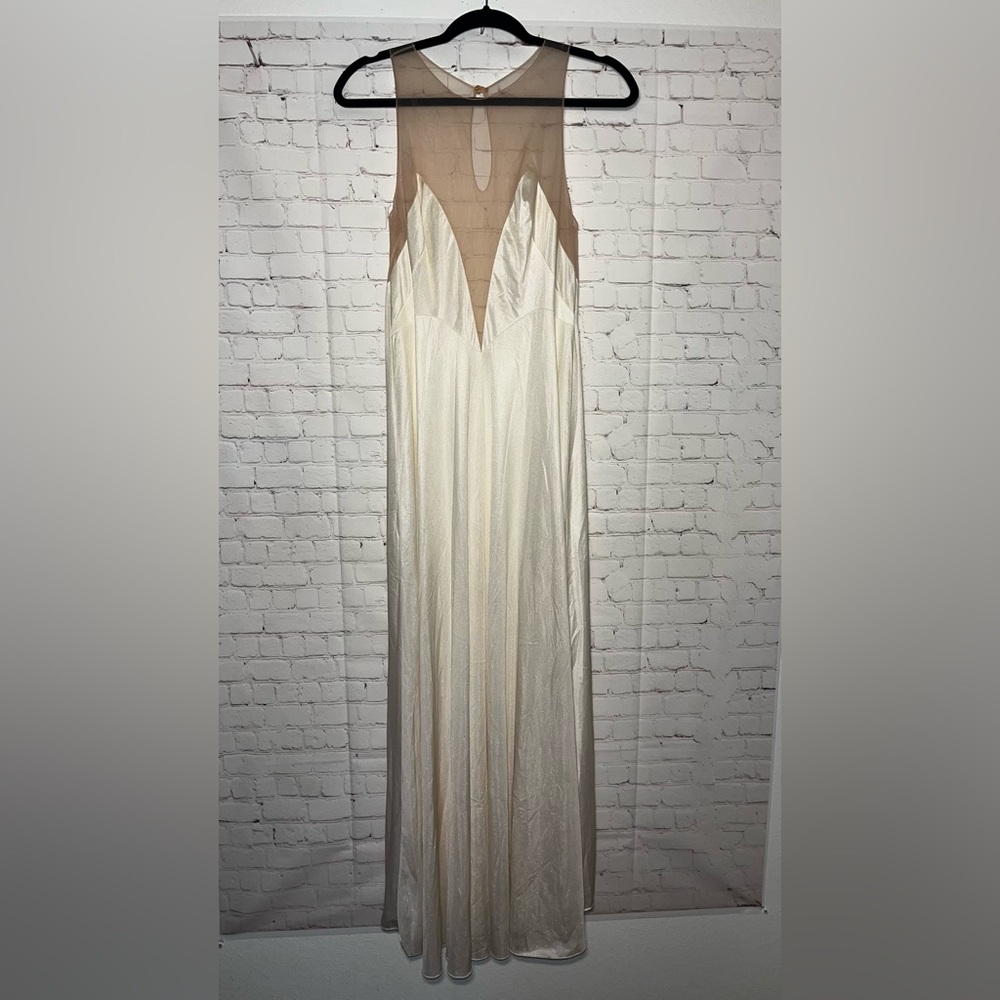 Elegant Vintage‎ Cream Maxi Dress Sleeveless Classic Sheer Nightgown Intimate SM